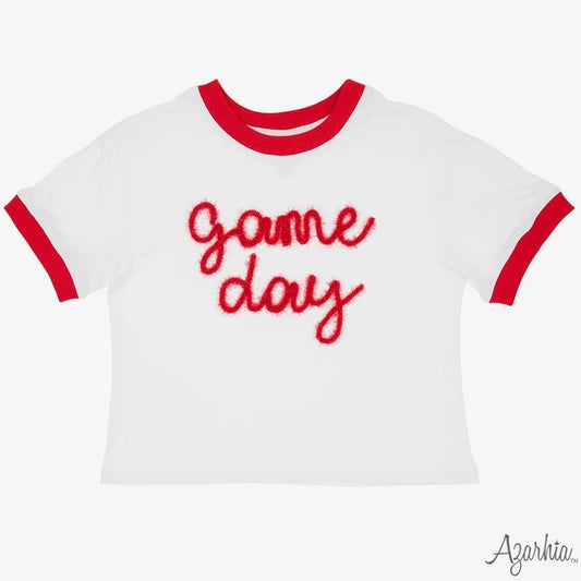Tinsel Game Day Ringer Boxy T Red