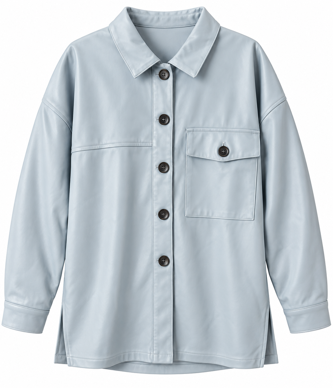 Faux Leather Button Down Rain Jacket