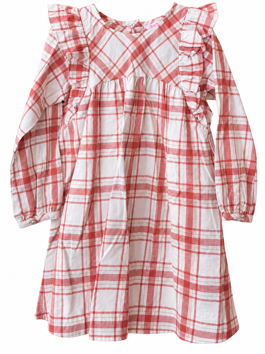 Burnt Sienna Plaid Flutter Button Back Dress