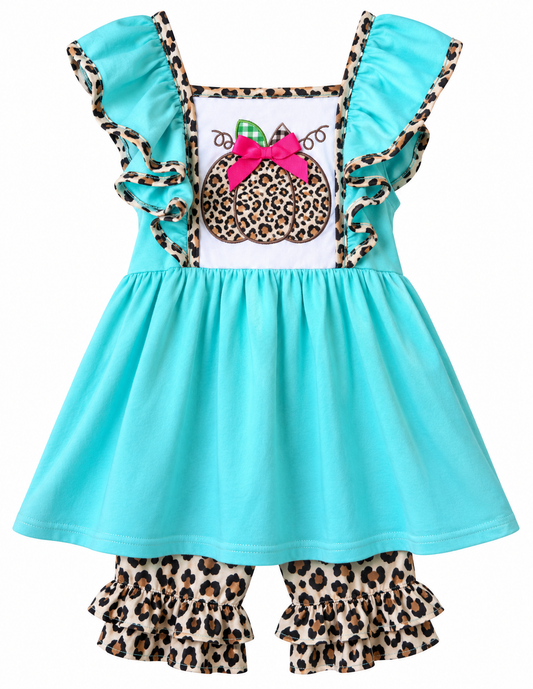 Leopard Pumpkin Ruffle Short Set