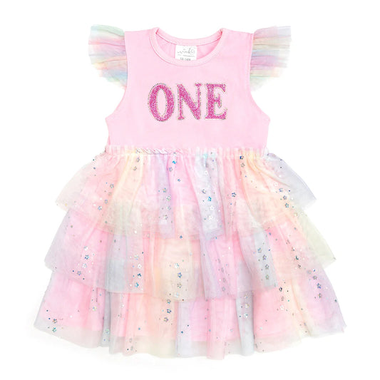 First Birthday Girl Fairy Dust Short Sleeve Tutu Dress