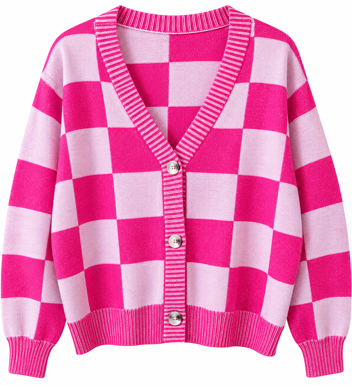 Pink Checkered Cardigan
