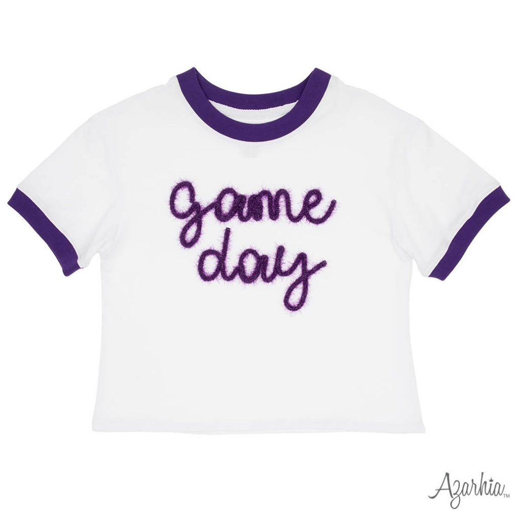 Tinsel Game Day Ringer Boxy T Purple
