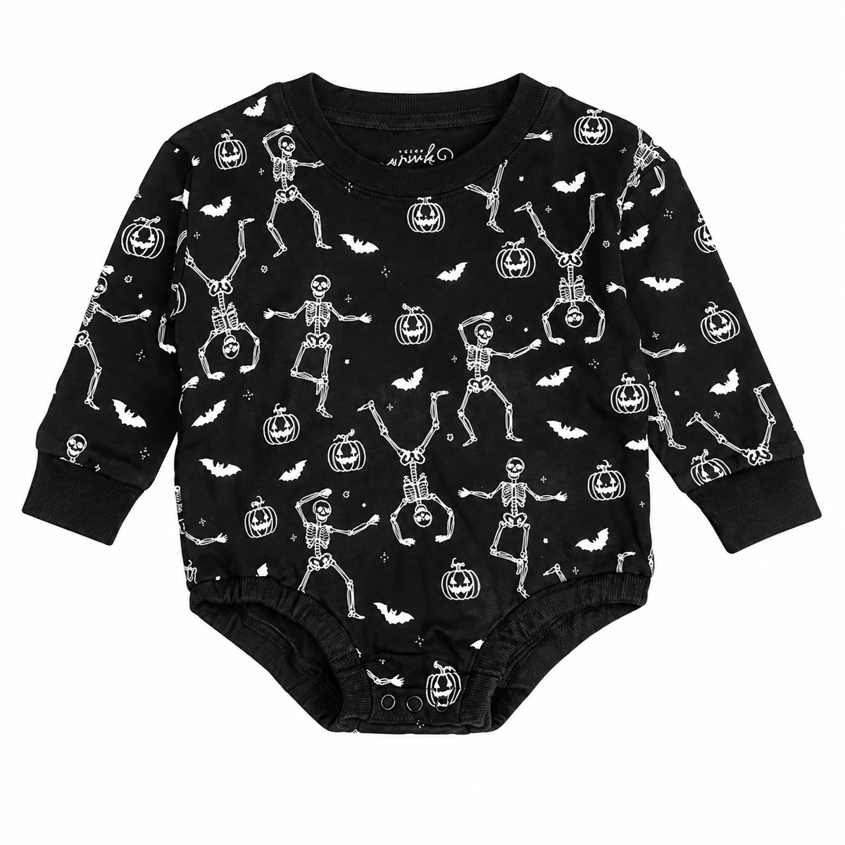 Glow In The Dark Silly Skelly Halloween Long Sleeve Romper