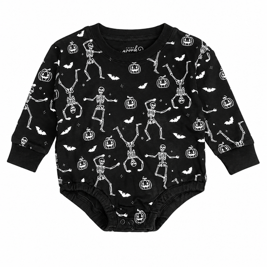 Glow In The Dark Silly Skelly Halloween Long Sleeve Romper