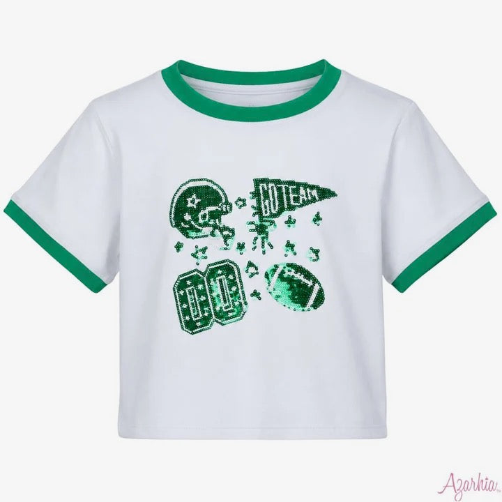 Sequin Football Elements Boxy T Green