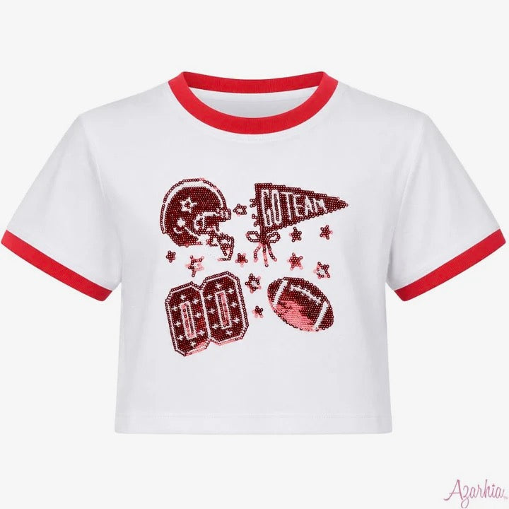 Sequin Football Elements Boxy T Red