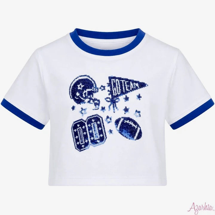 Sequin Football Elements Boxy T Royal