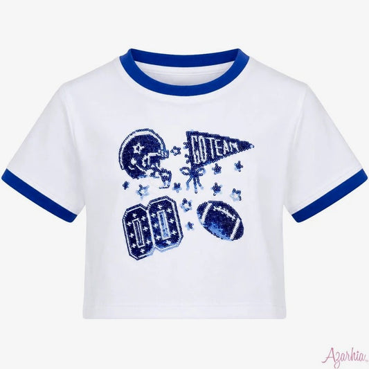 Sequin Football Elements Boxy T Royal