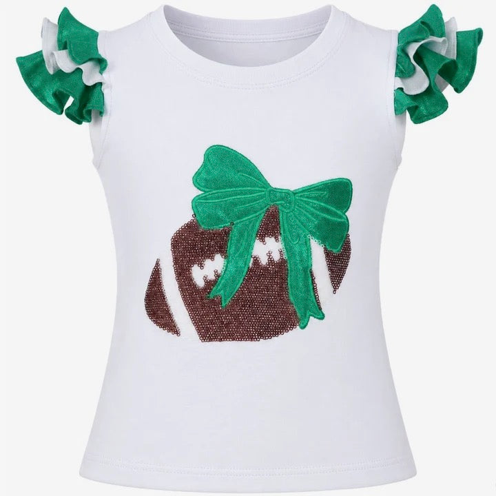 Sequin Football Shimmer Ruffle Sleeve Green