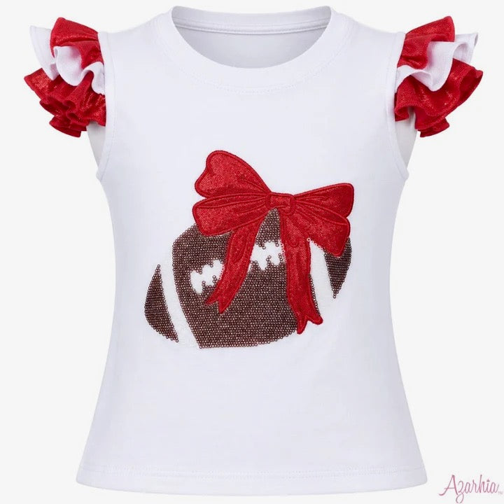 Sequin Football Shimmer Ruffle Sleeve Red