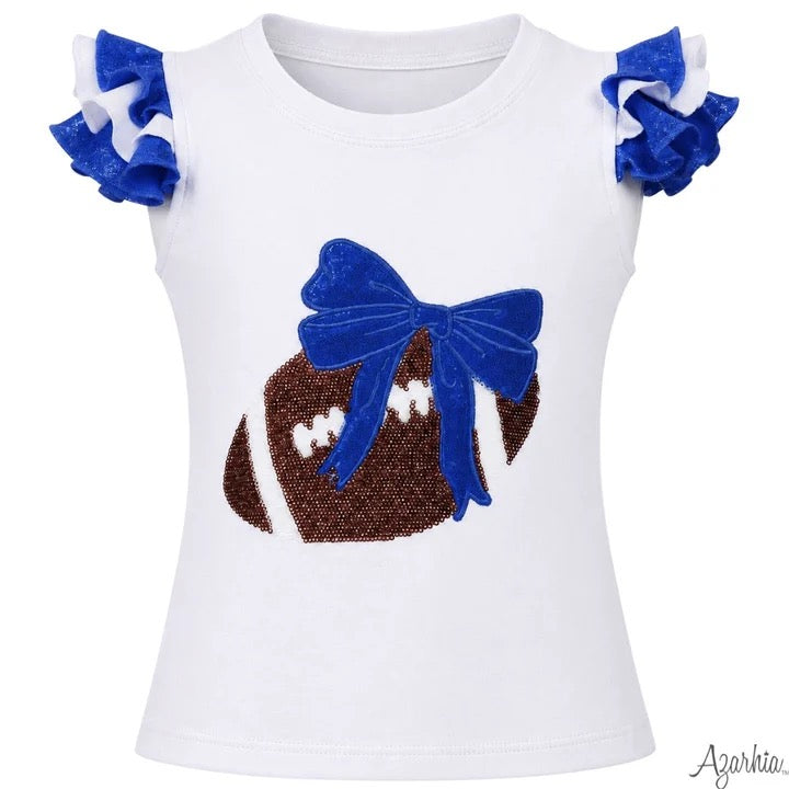 Sequin Football Shimmer Ruffle Sleeve Royal