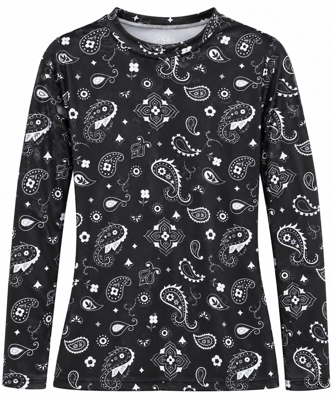 Black Paisley Mesh LS Top
