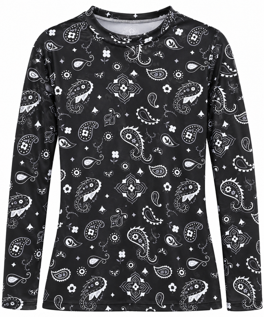 Black Paisley Mesh LS Top