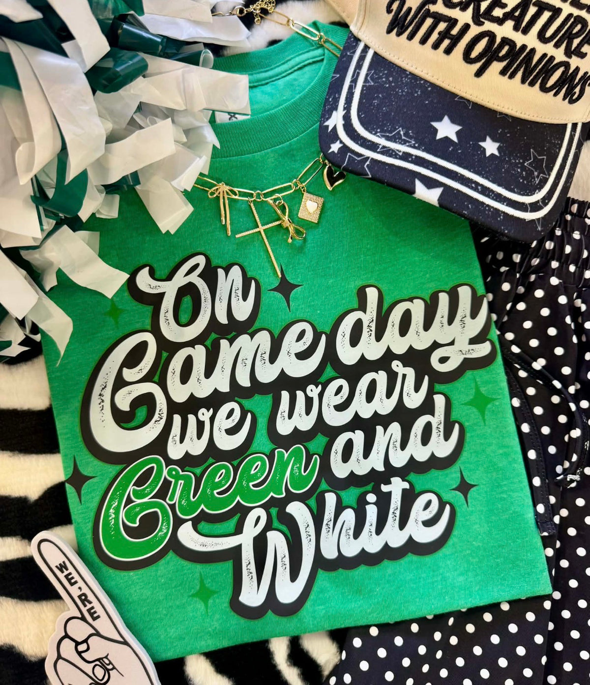 On Gameday We Wear Green & White Graphic Tee