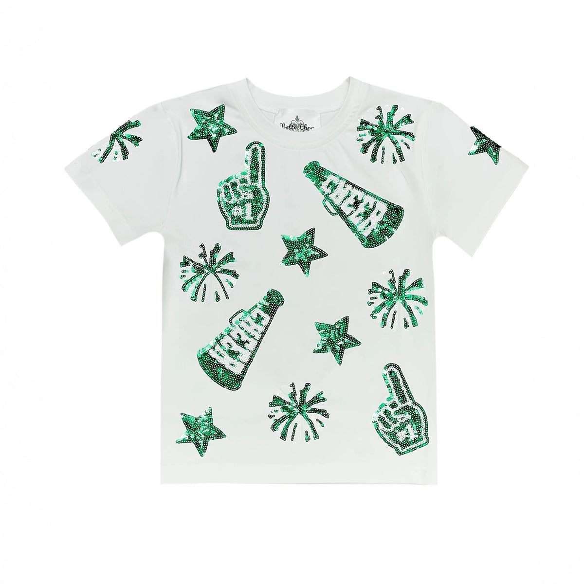 Kids' Sequin Cheer Tee - Green & White
