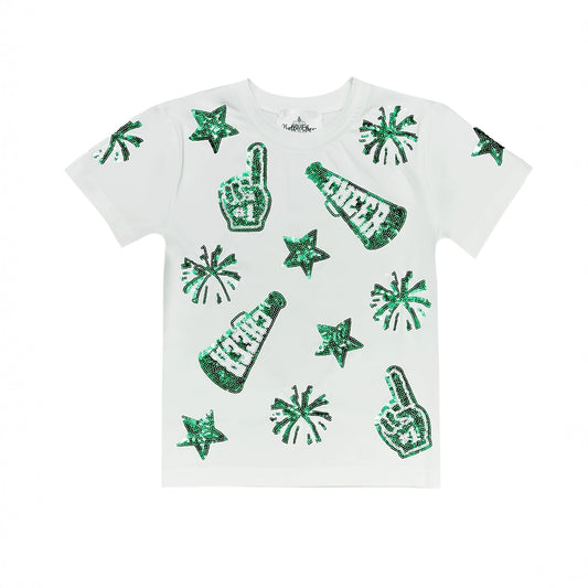 Kids' Sequin Cheer Tee - Green & White
