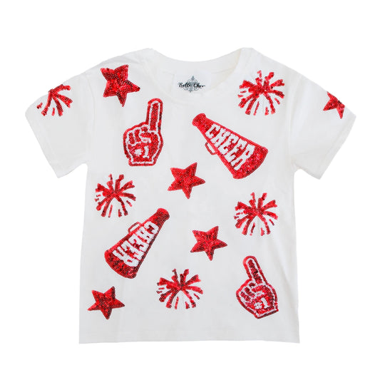 Kids' Sequin Cheer Tee - Red & White