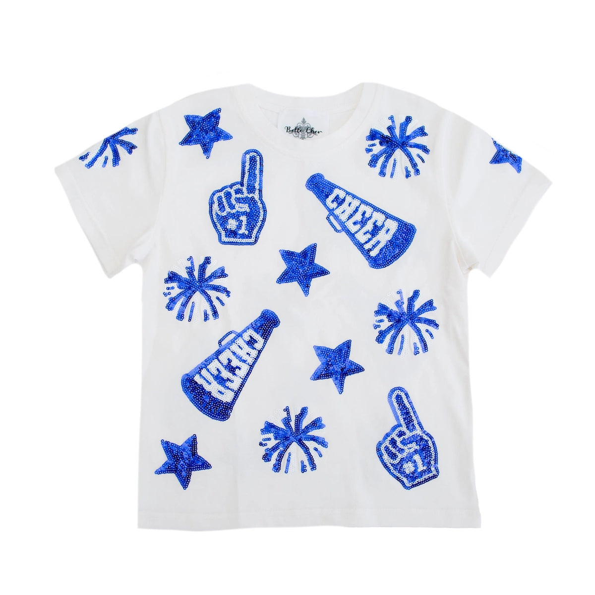 Kids' Sequin Cheer Tee - Royal Blue & White