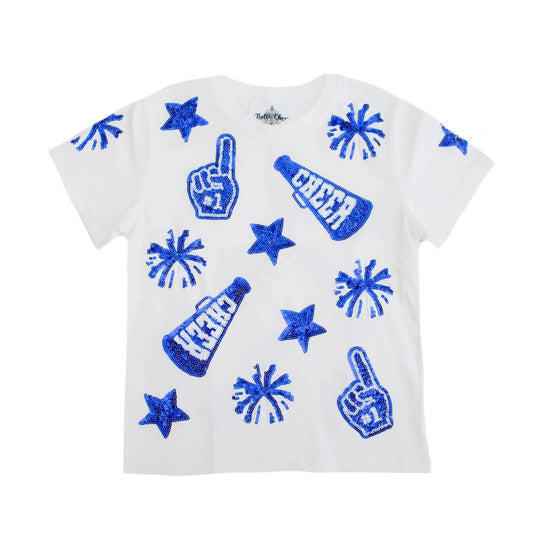 Kids' Sequin Cheer Tee - Royal Blue & White