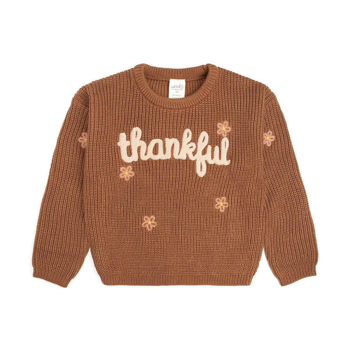 Girls Thankful Floral Thanksgiving Knit Sweater