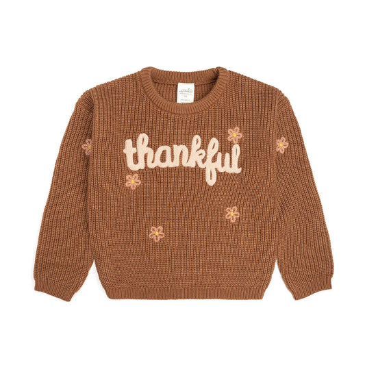 Girls Thankful Floral Thanksgiving Knit Sweater